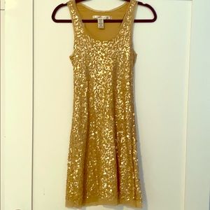 Max Studio sleeveless gold sequin mesh dress XS